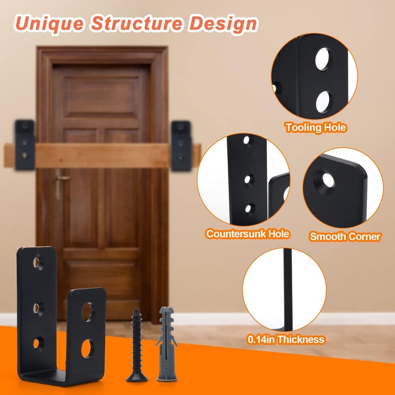 Catcan 2 Pack 2x4 Door Barricade Brackets, Upgrade Thickness Door Security Bar Heavy Duty Reinforcement U Bracket for Home, Garage, Gate, Barn, Shed (Black) - Image 3